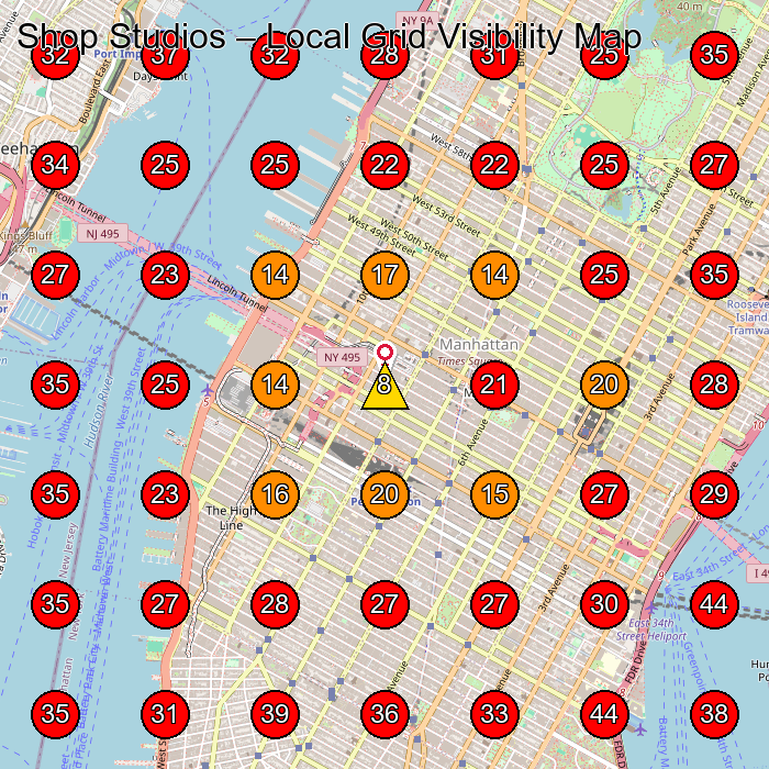 Shop Studios GeoGrid visibility map for Wholesale Grocer in New York